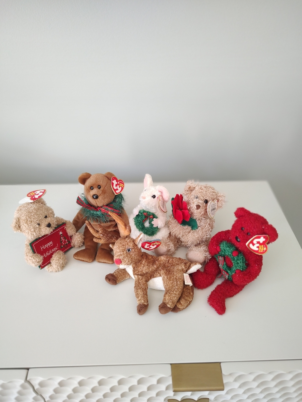 Ty Beanie Babies Christmas Lot Of Six Plush Animals Bears Reindeer Mouse Holiday